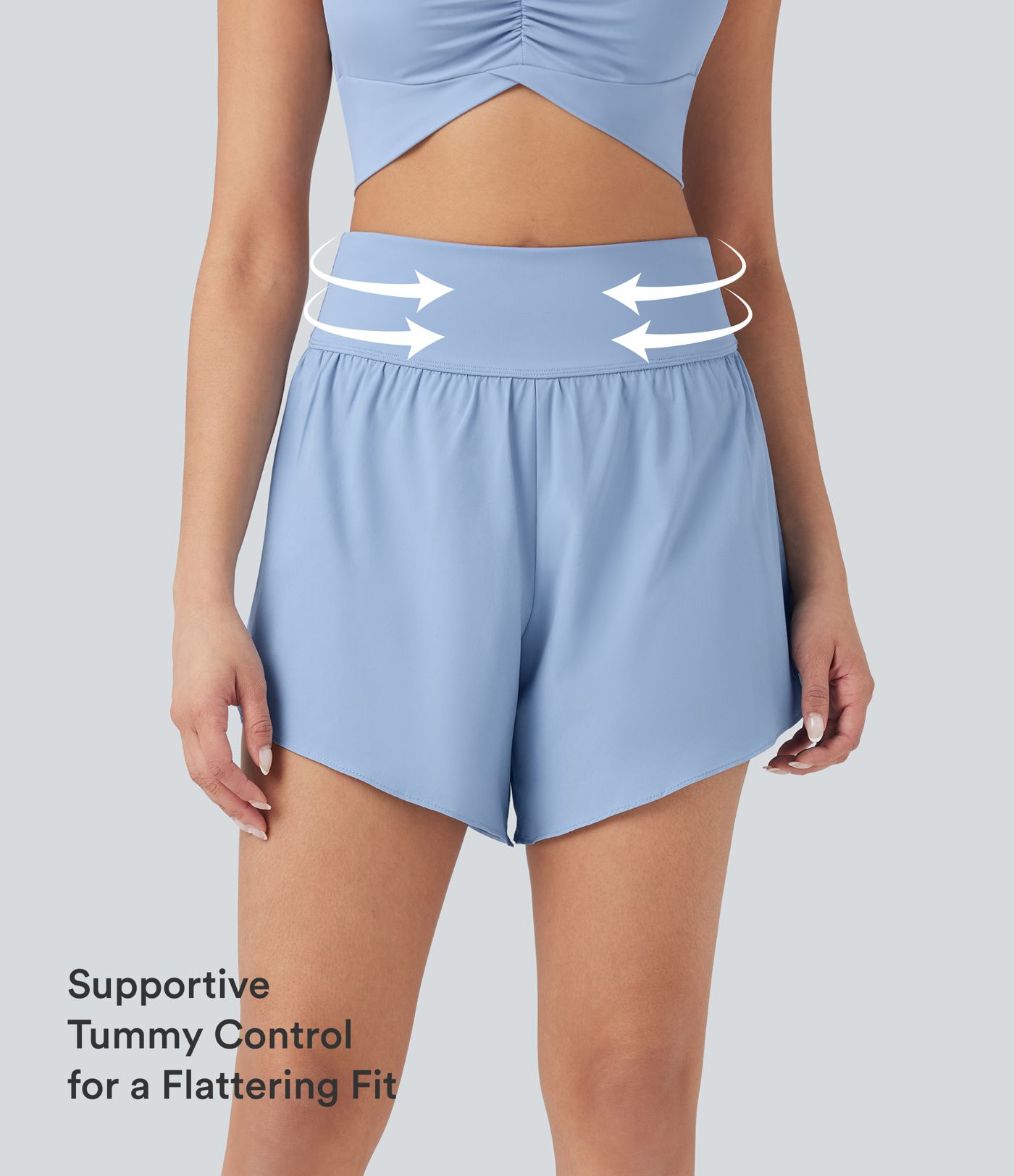 SoftlyZero™ QuickDry High Waisted Tummy Control Reflective Dots Crossover Hem 2-in-1 Running Shorts 5'' with Pockets SoftlyZero™ QuickDry High Waisted Tummy Control Reflective Dots Crossover Hem 2-in-1 Running Shorts 5'' with Pockets