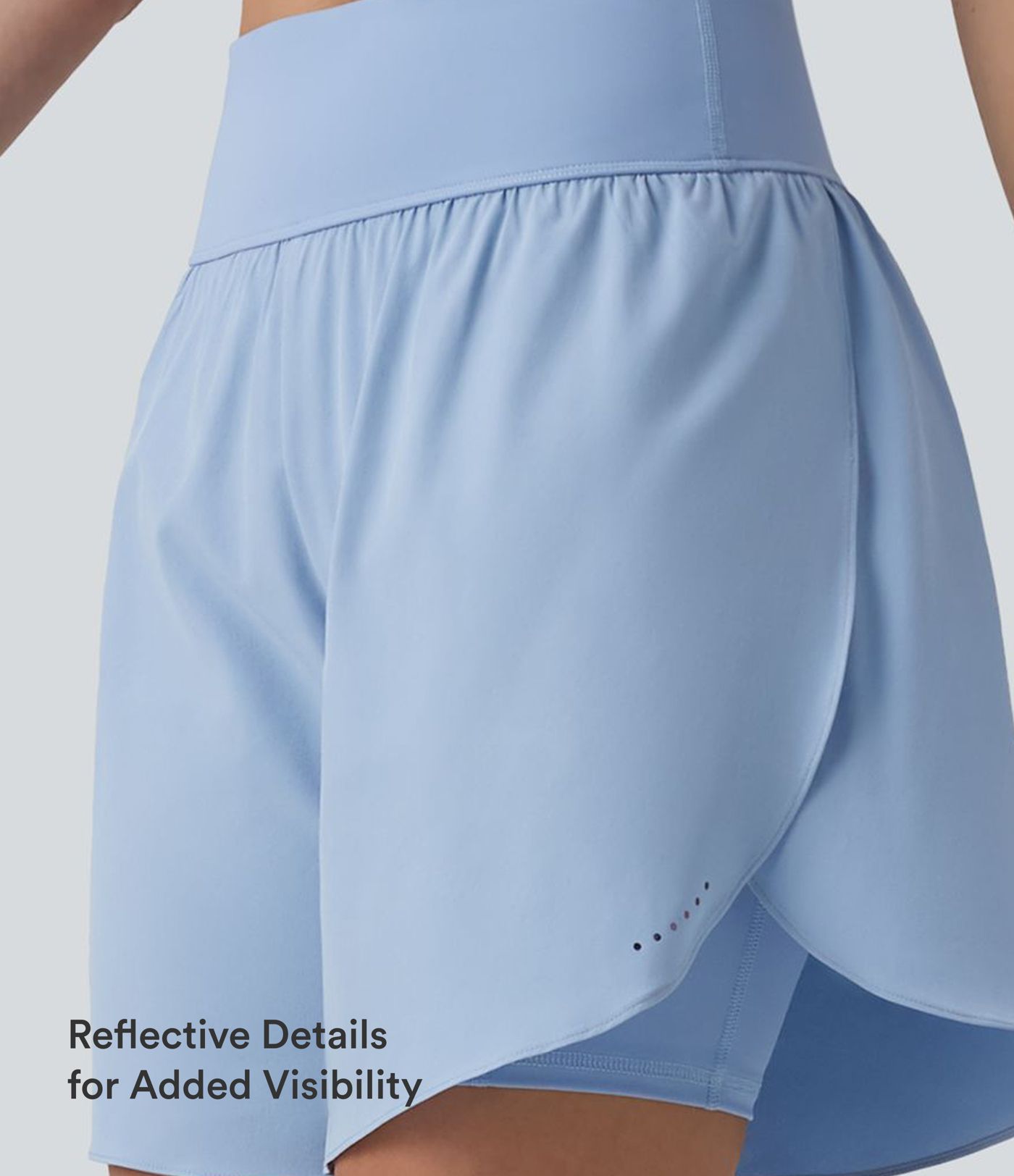 SoftlyZero™ QuickDry 2 viename bėgimo šortai 7'' su aukštu liemeniu, pilvo kontrole, atspindinčiais taškeliais, persidengiančia apačia ir kišenėmis