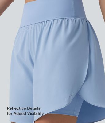 SoftlyZero™ QuickDry 2 viename bėgimo šortai 7'' su aukštu liemeniu, pilvo kontrole, atspindinčiais taškeliais, persidengiančia apačia ir kišenėmis
