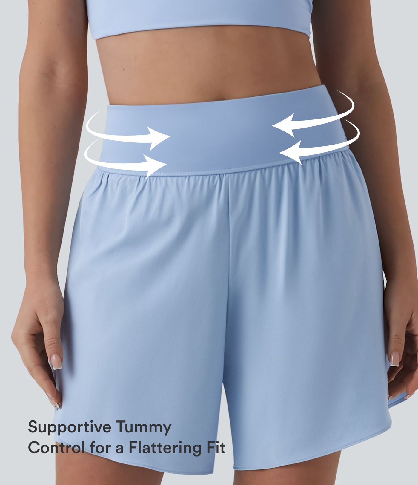 SoftlyZero™ QuickDry 2 viename bėgimo šortai 7'' su aukštu liemeniu, pilvo kontrole, atspindinčiais taškeliais, persidengiančia apačia ir kišenėmis