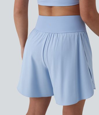 SoftlyZero™ QuickDry 2 viename bėgimo šortai 7'' su aukštu liemeniu, pilvo kontrole, atspindinčiais taškeliais, persidengiančia apačia ir kišenėmis