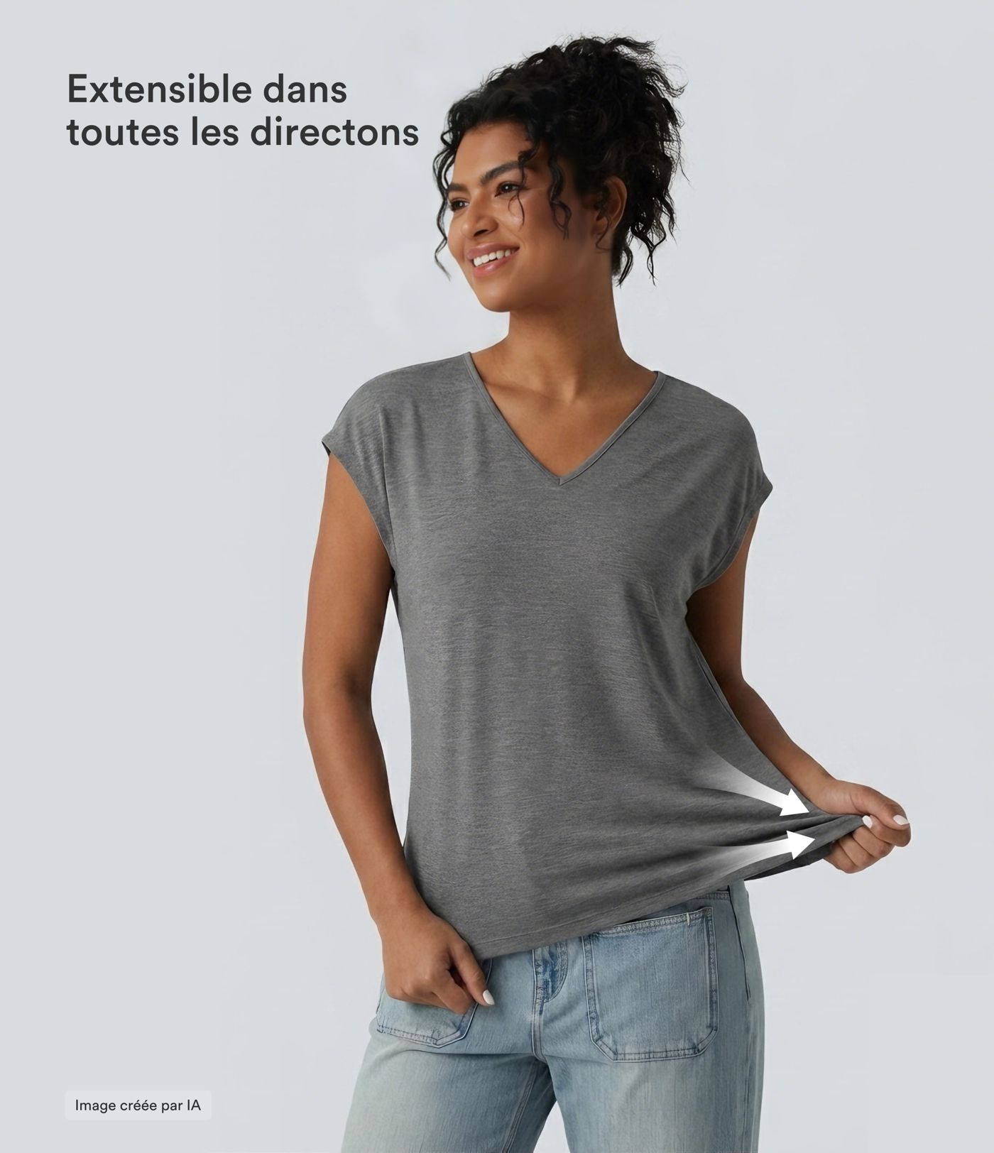 T-shirt décontracté chiné ample à manches courtes et col V