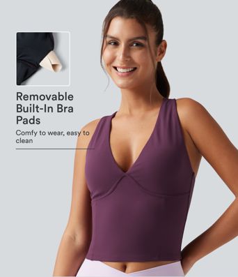 SoftlyZero™ V Neck Built-in-Bra Yoga Tank Top-UPF50+