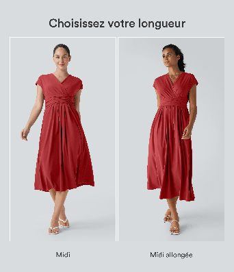 Robe midi Breezeful™ col V manches courtes à liens dans le dos séchage rapide avec poches latérales
