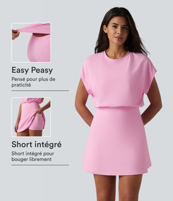 Robe de sport mini de yoga SoftlyZero™ Airy 2-en-1 effet frais InstantCool col rond à manches courtes, demi-zip et poches, accès facile Easy Peasy Robe de sport mini de yoga SoftlyZero™ Airy 2-en-1 effet frais InstantCool col rond à manches courtes, demi-zip et poches, accès facile Easy Peasy
