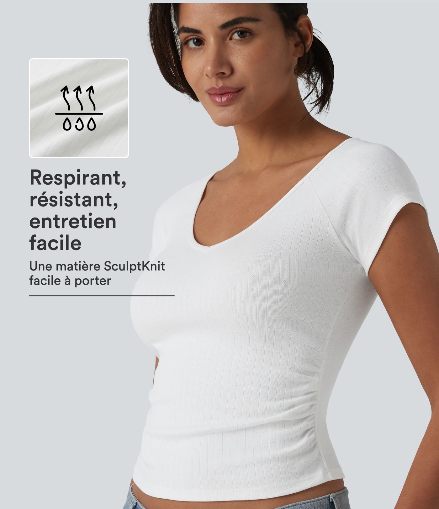T-shirt col V manches courtes avec fronces T-shirt col V manches courtes avec fronces