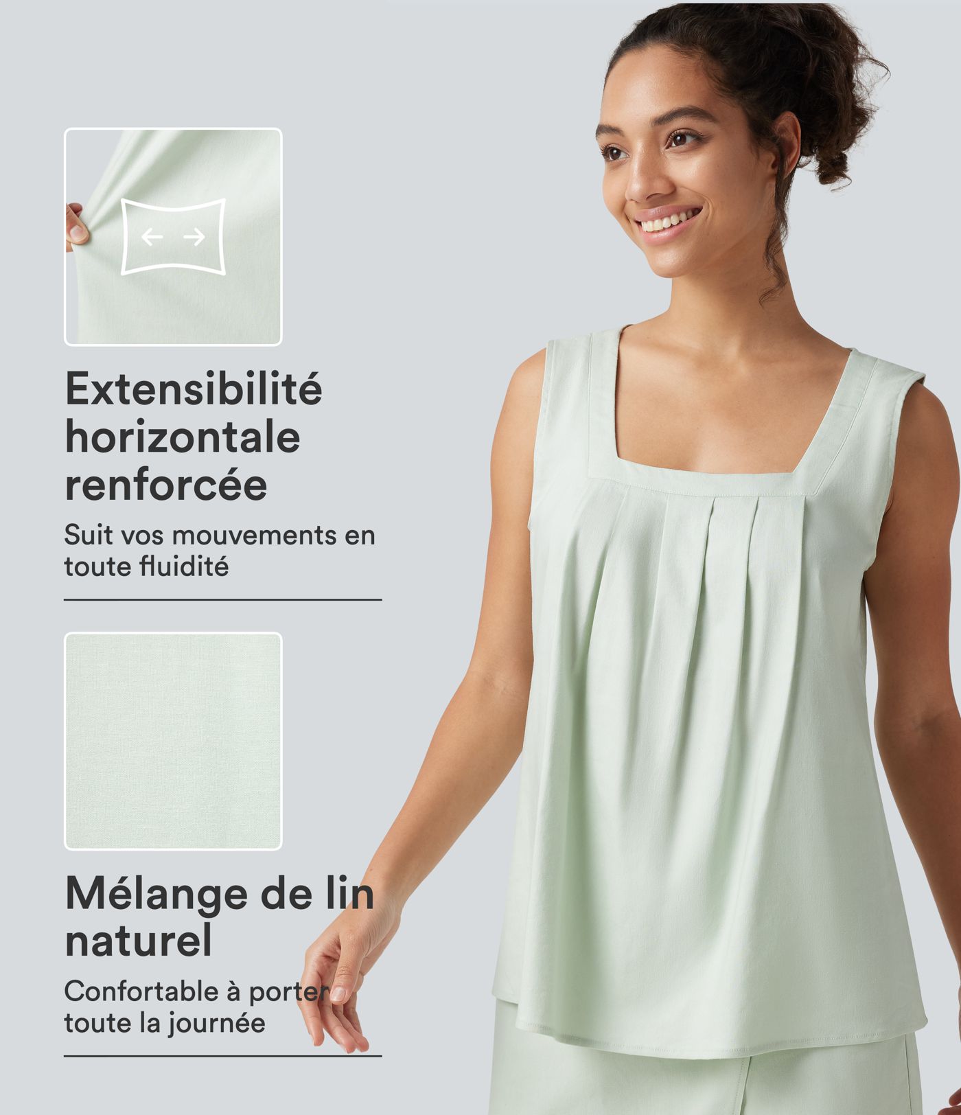 Débardeur décontracté en mélange de lin à col carré Débardeur décontracté en mélange de lin à col carré