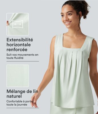 Débardeur décontracté en mélange de lin à col carré Débardeur décontracté en mélange de lin à col carré