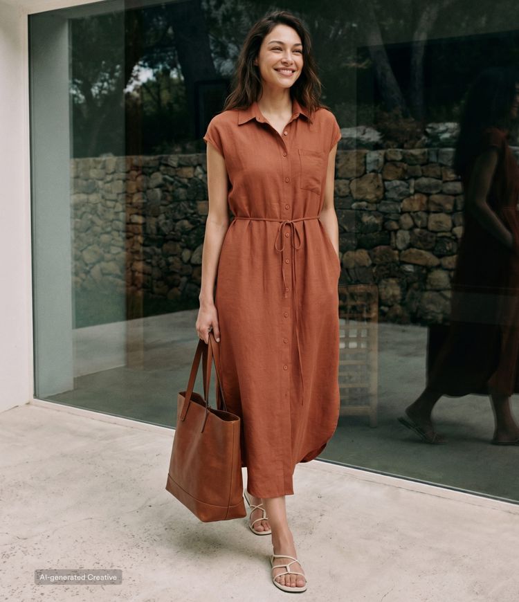 Collar Cap Sleeve Belted Curved Split Hem Midi Casual Shirt Dress with Pockets