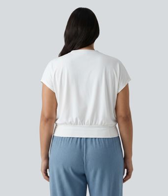 Plus Size V Neck Short Sleeve Oversized Cool Touch Quick Dry Yoga Sports Top