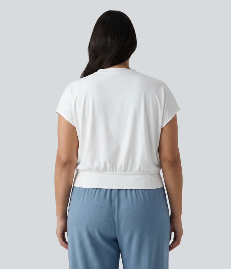 Plus Size V Neck Short Sleeve Oversized Cool Touch Quick Dry Yoga Sports Top