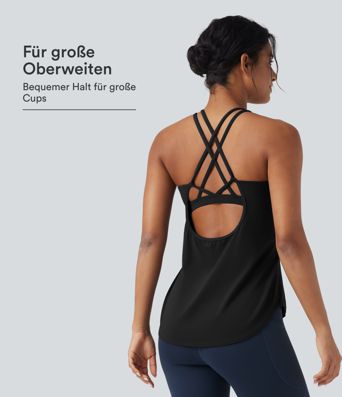 Halara UltraSculpt™ - Lauf-Tanktops mit Rundhalsausschnitt und überkreuzten Trägern - DF-Cups Halara UltraSculpt™ - Lauf-Tanktops mit Rundhalsausschnitt und überkreuzten Trägern - DF-Cups