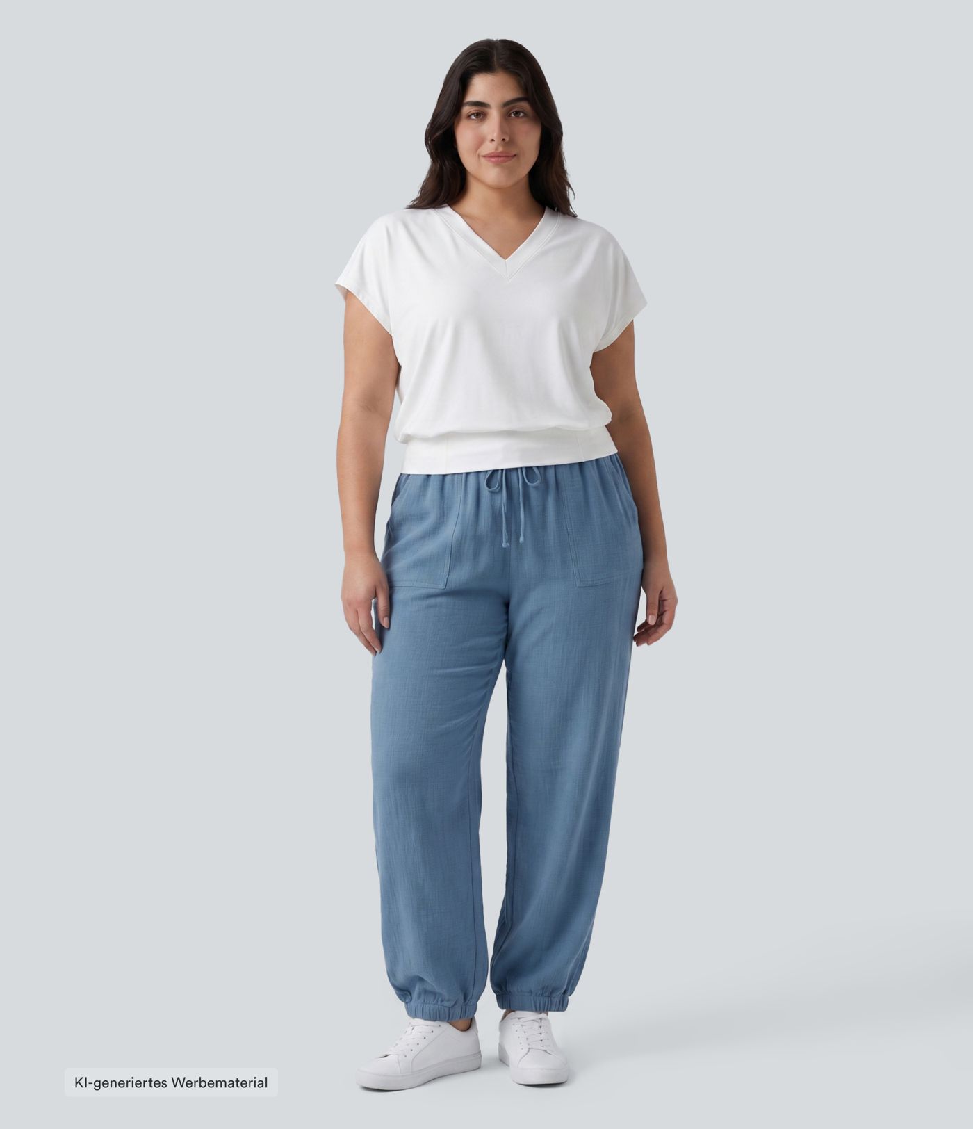 Oversized Yoga-Sport-Top mit V-Ausschnitt, kurzen Ärmeln und Cool-Touch - Plus-Size, schnelltrocknend