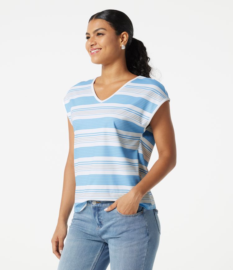 V Neck Short Sleeve Stripe Casual T-Shirt V Neck Short Sleeve Stripe Casual T-Shirt