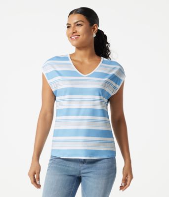 V Neck Short Sleeve Stripe Casual T-Shirt V Neck Short Sleeve Stripe Casual T-Shirt