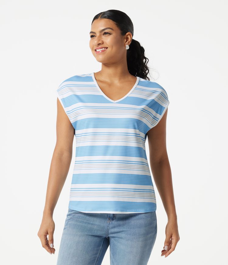 V Neck Short Sleeve Stripe Casual T-Shirt V Neck Short Sleeve Stripe Casual T-Shirt