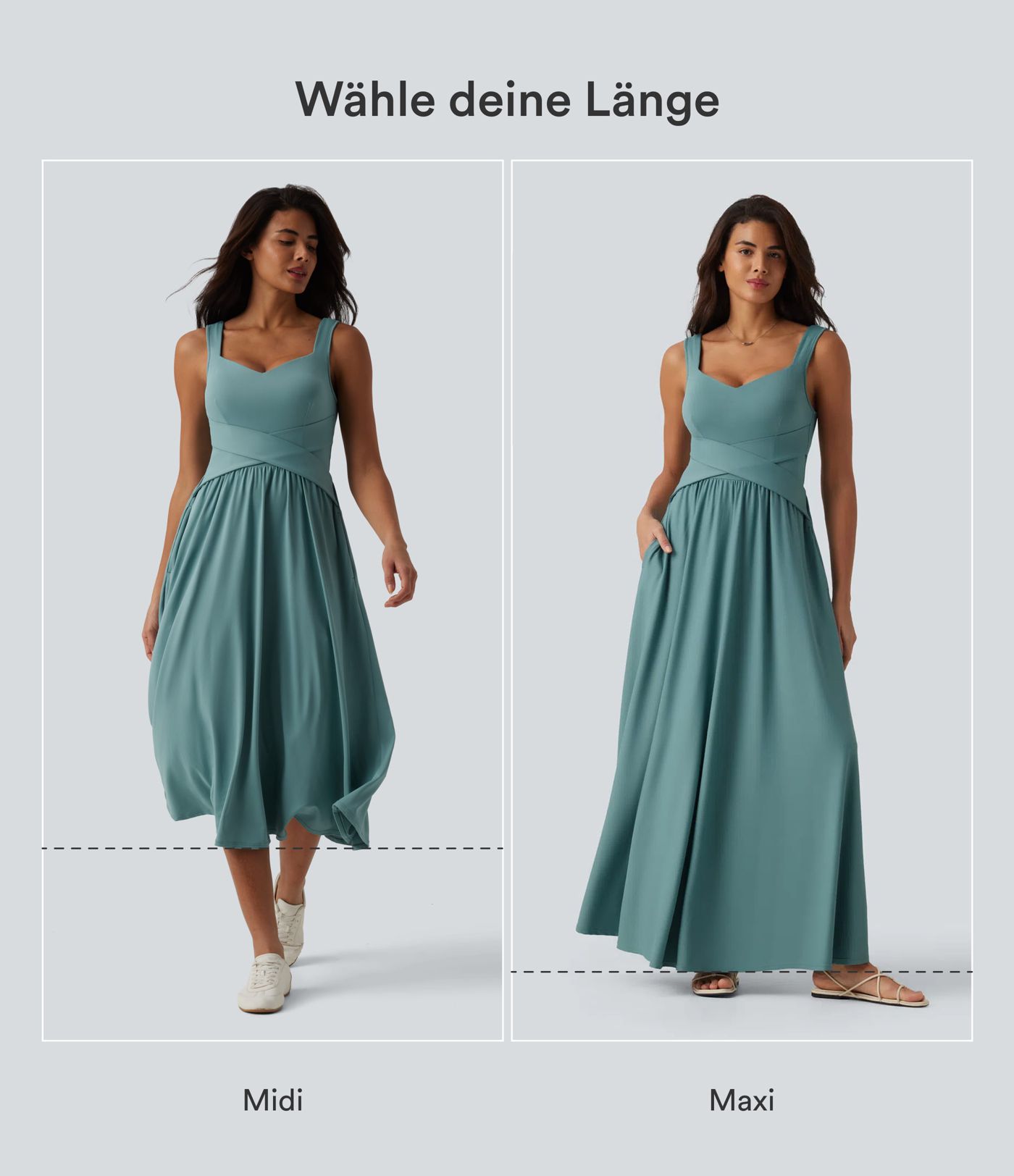 Ärmelloses, fließendes Midikleid mit Seitentaschen und Wickeloptik - E-G Cups Ärmelloses, fließendes Midikleid mit Seitentaschen und Wickeloptik - E-G Cups