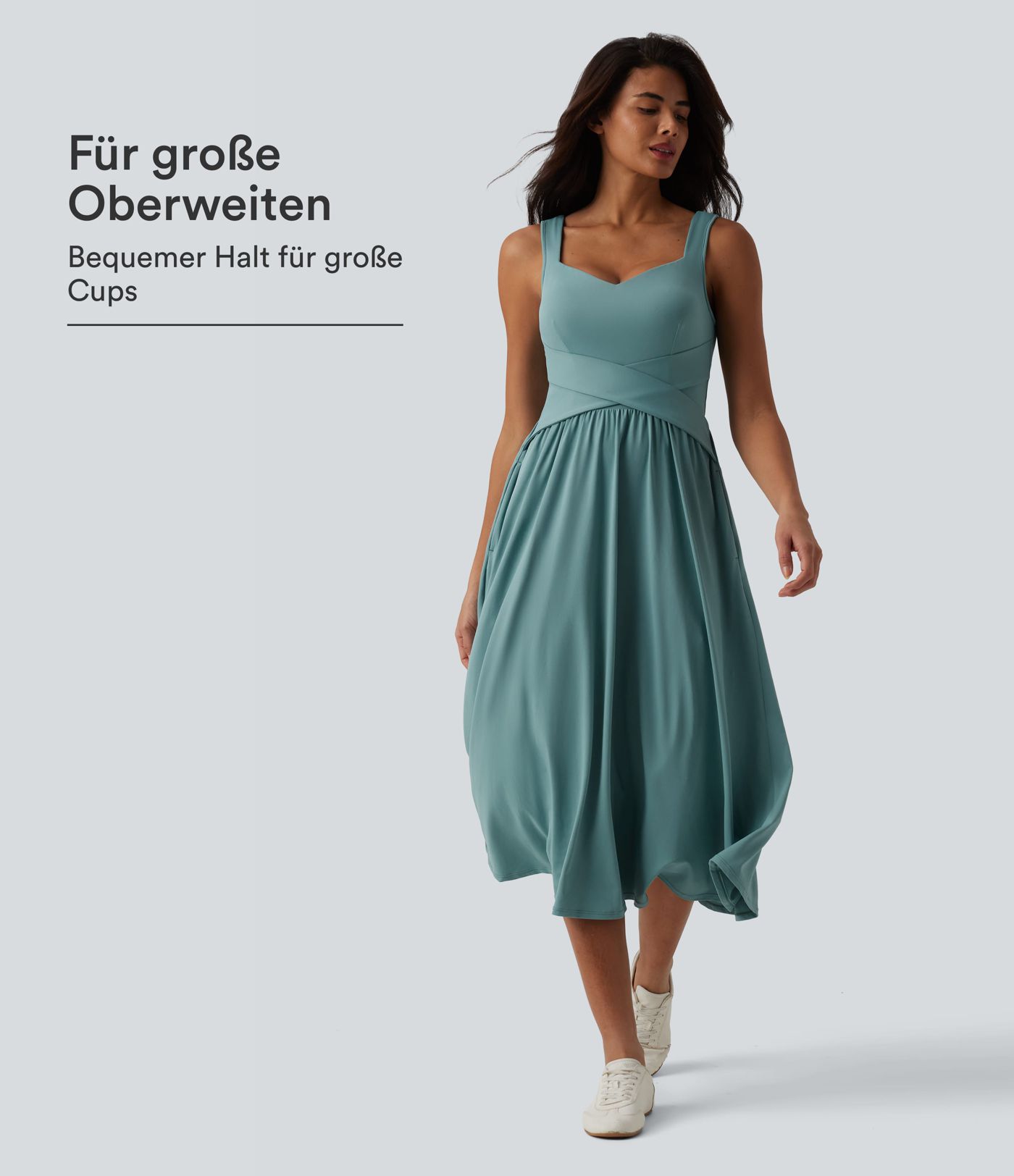 Ärmelloses, fließendes Midikleid mit Seitentaschen und Wickeloptik - E-G Cups Ärmelloses, fließendes Midikleid mit Seitentaschen und Wickeloptik - E-G Cups