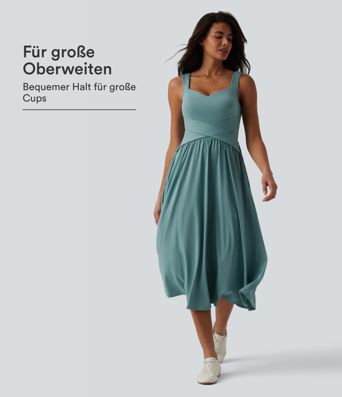 Ärmelloses, fließendes Midikleid mit Seitentaschen und Wickeloptik - E-G Cups Ärmelloses, fließendes Midikleid mit Seitentaschen und Wickeloptik - E-G Cups
