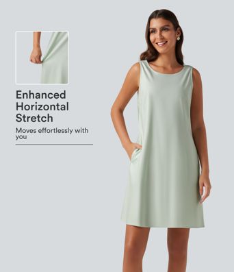 Round Neck Sleeveless Cotton Linen Mini Casual Dress with Pockets Round Neck Sleeveless Cotton Linen Mini Casual Dress with Pockets