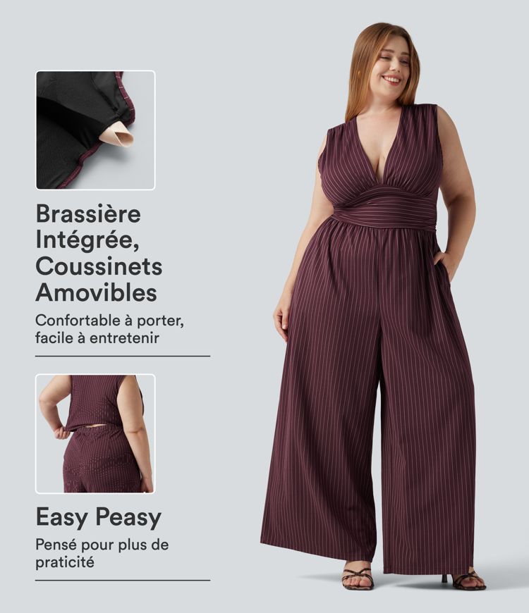 Combinaison grande taille rayée à décolleté V plongeant, toucher frais, coussinets amovibles, poches et accès facile Easy Peasy Combinaison grande taille rayée à décolleté V plongeant, toucher frais, coussinets amovibles, poches et accès facile Easy Peasy