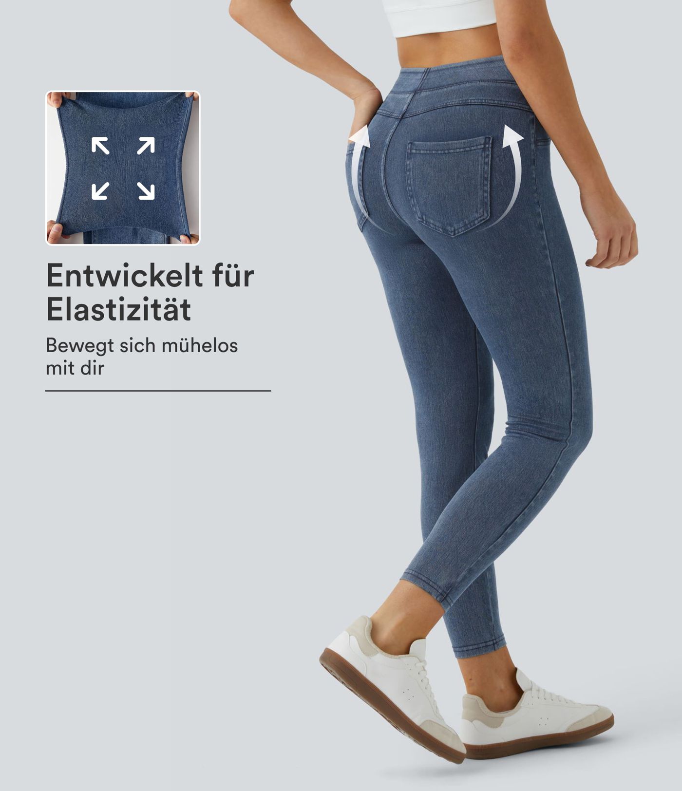 Halara Flex™ Jeans Jeggings aus elastischem Strick-Denim mit hohem Bund und Gesäßtaschen Halara Flex™ Jeans Jeggings aus elastischem Strick-Denim mit hohem Bund und Gesäßtaschen