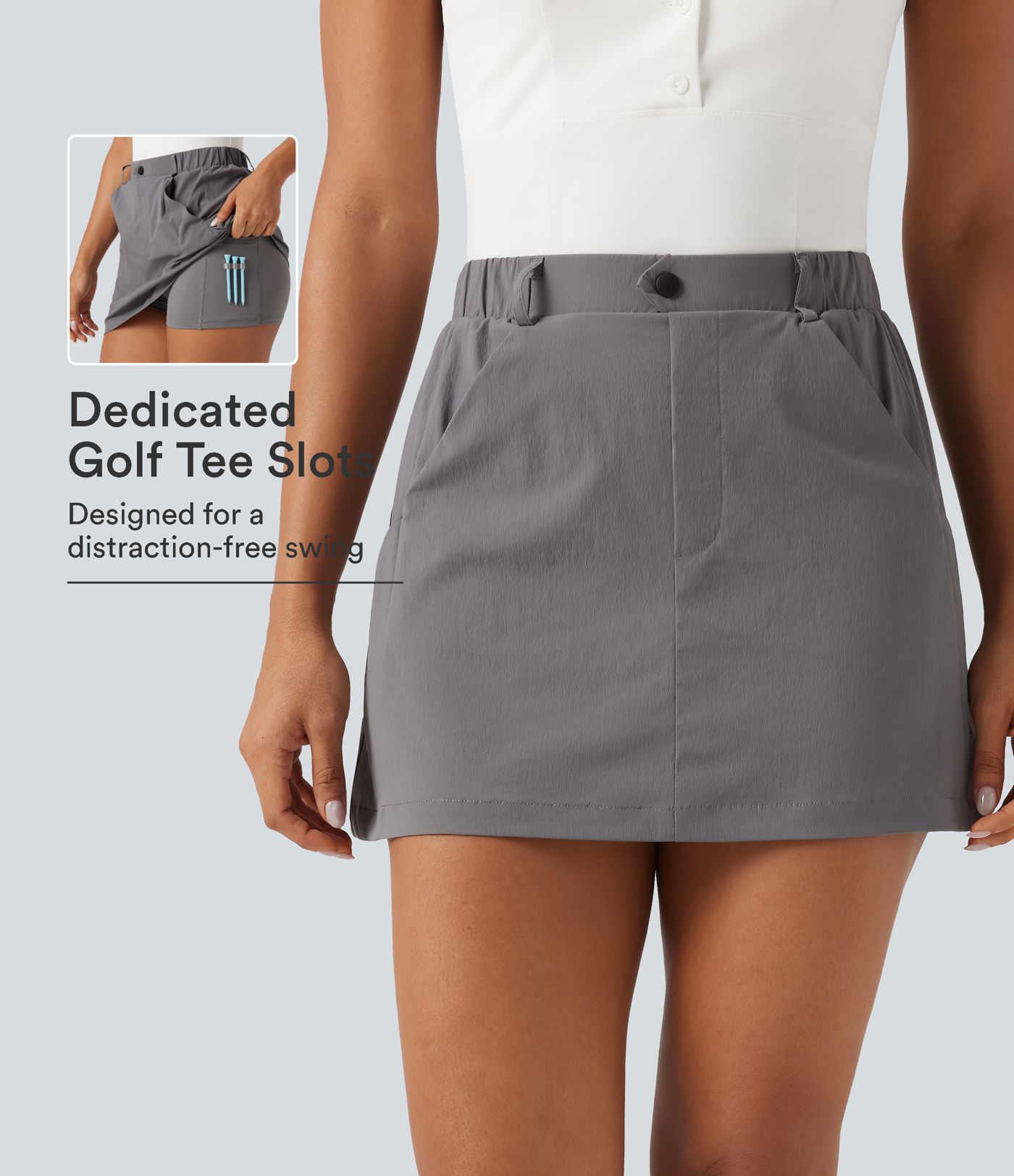 Mid Rise 2-in-1 Mini Golf Skirt with Pockets-Golf Tee