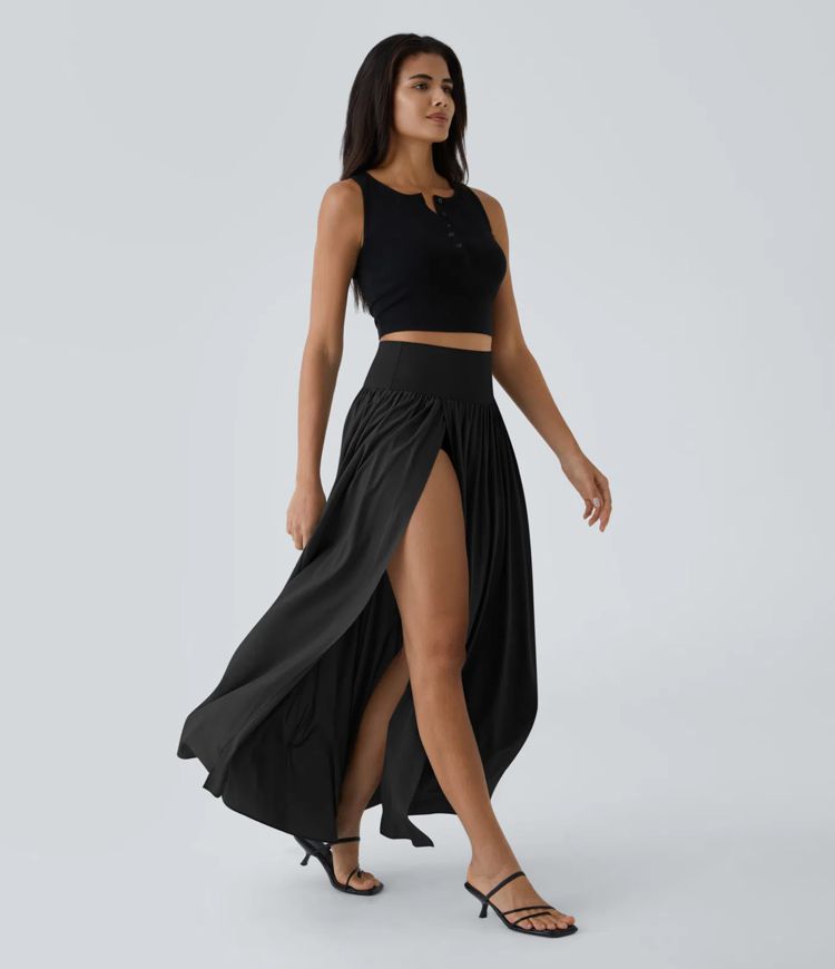 Breezeful™ Jupe Taille Haute Casual Maxi Séchage Rapide Fluide Fente Plissée 2 en 1 Breezeful™ Jupe Taille Haute Casual Maxi Séchage Rapide Fluide Fente Plissée 2 en 1