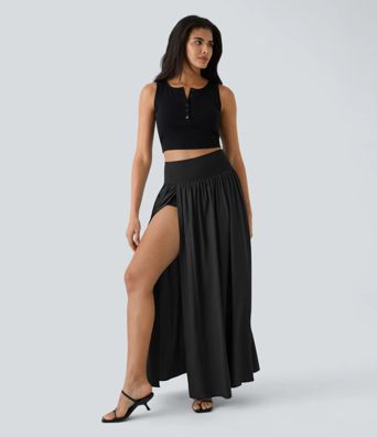 Breezeful™ Jupe Taille Haute Casual Maxi Séchage Rapide Fluide Fente Plissée 2 en 1 Breezeful™ Jupe Taille Haute Casual Maxi Séchage Rapide Fluide Fente Plissée 2 en 1