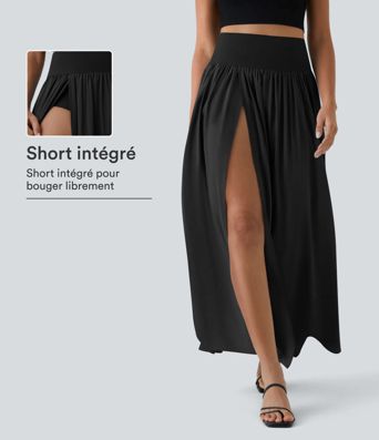 Breezeful™ Jupe Taille Haute Casual Maxi Séchage Rapide Fluide Fente Plissée 2 en 1 Breezeful™ Jupe Taille Haute Casual Maxi Séchage Rapide Fluide Fente Plissée 2 en 1