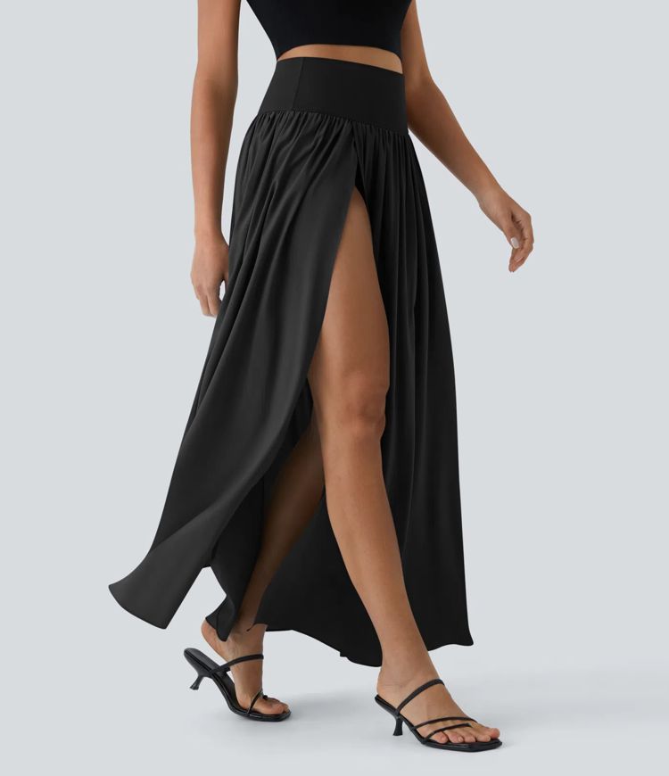 Breezeful™ Jupe Taille Haute Casual Maxi Séchage Rapide Fluide Fente Plissée 2 en 1 Breezeful™ Jupe Taille Haute Casual Maxi Séchage Rapide Fluide Fente Plissée 2 en 1