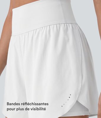 Short 2-en-1 de course gainant taille haute avec points réfléchissants, ourlet croisé et séchage rapide 12,5 cm avec poches SoftlyZero™