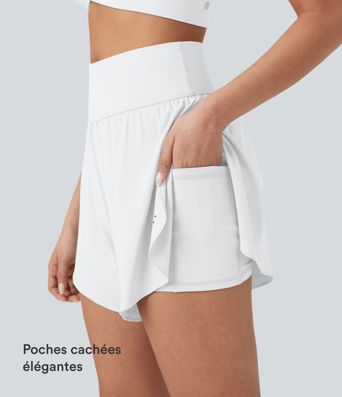 Short 2-en-1 de course gainant taille haute avec points réfléchissants, ourlet croisé et séchage rapide 12,5 cm avec poches SoftlyZero™