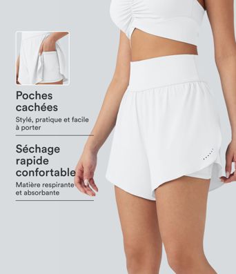Short 2-en-1 de course gainant taille haute avec points réfléchissants, ourlet croisé et séchage rapide 12,5 cm avec poches SoftlyZero™