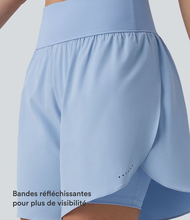 SoftlyZero™ QuickDry Short running 2-en-1 gainant taille haute à pois réfléchissants et ourlet croisé 17,5 cm avec poches