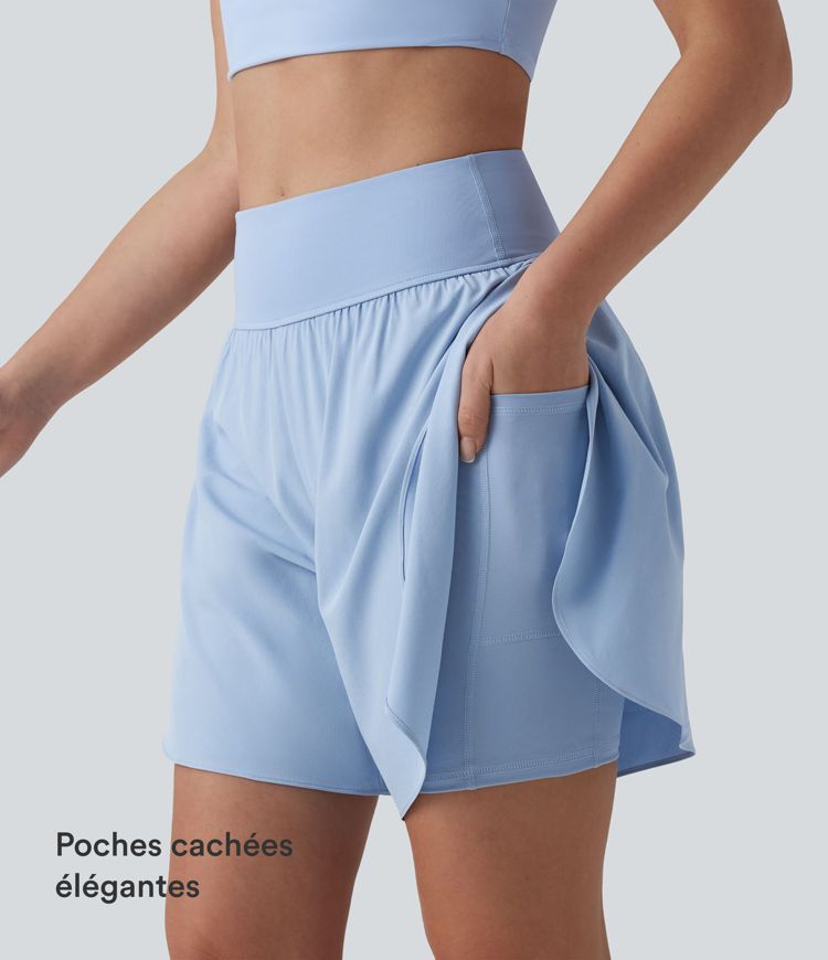SoftlyZero™ QuickDry Short running 2-en-1 gainant taille haute à pois réfléchissants et ourlet croisé 17,5 cm avec poches