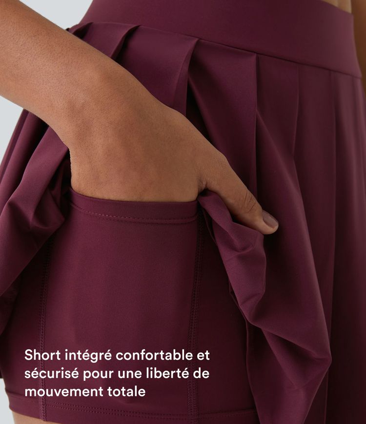 Jupe-short de danse mini Breezeful™ à taille haute, plissée, 2-en-1, avec poches latérales et arrière, ourlet asymétrique et séchage rapide