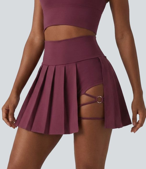 Breezeful™ High Waisted Pleated 2-in-1 Asymmetric Hem Quick Dry Mini Dance Skirt with Pockets-Longer Length Breezeful™ High Waisted Pleated 2-in-1 Asymmetric Hem Quick Dry Mini Dance Skirt with Pockets-Longer Length