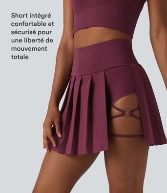 Jupe de danse courte plissée 2-en-1 Breezeful™ taille haute séchage rapide avec ourlet asymétrique et poches – Version longue