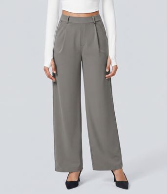 Pantalon de travail taille haute, droit, avec poches