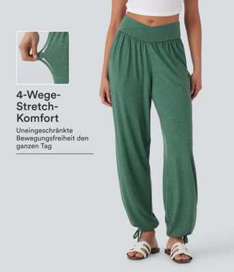 Lässige Jogginghose mit hohem Bund, Seitentaschen und Kordelzug