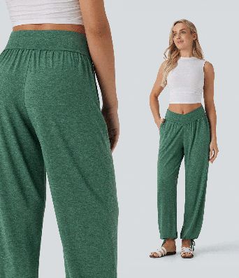 Lässige Jogginghose mit hohem Bund, Seitentaschen und Kordelzug