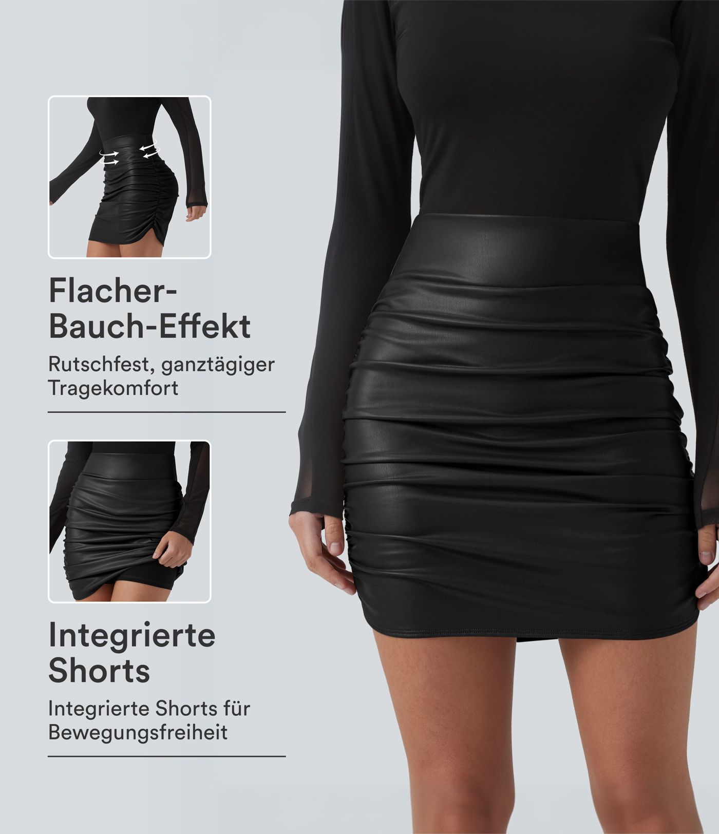 Figurbetonter, geraffter Fleece-Mini-Partyrock mit hohem Bund und abgerundetem Saum - extralang Figurbetonter, geraffter Fleece-Mini-Partyrock mit hohem Bund und abgerundetem Saum - extralang