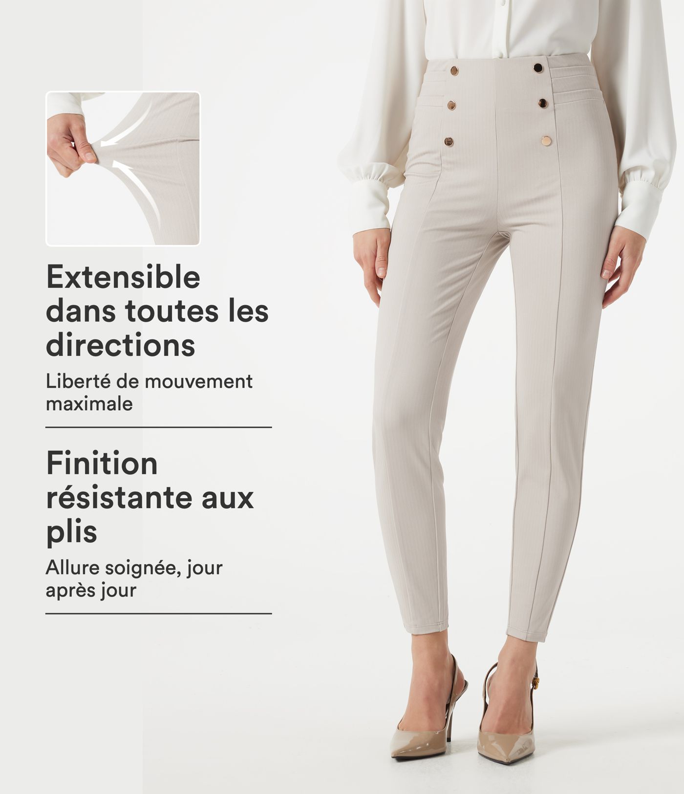 Pantalon Halara Flex™ taille haute esprit bureau à motif chevrons avec poches Pantalon Halara Flex™ taille haute esprit bureau à motif chevrons avec poches