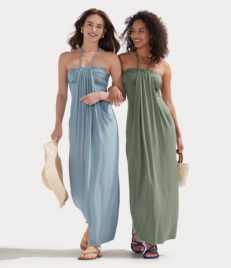 Halter Tie Back Maxi Dress with Pockets