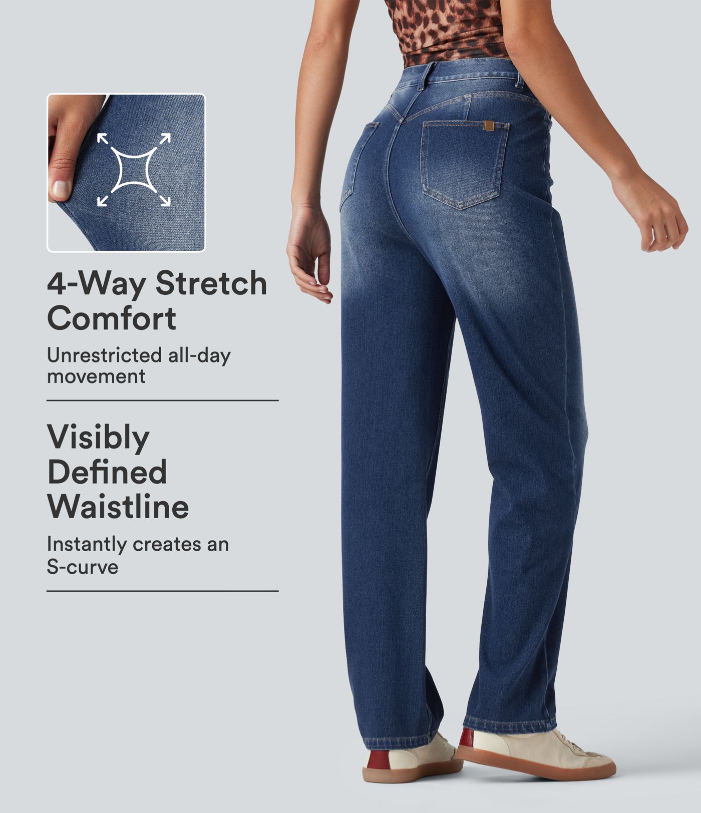 Halara Flex™ High Waisted Straight Leg Washed Casual Jeans with Pockets Halara Flex™ High Waisted Straight Leg Washed Casual Jeans with Pockets
