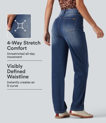 Halara Flex™ High Waisted Straight Leg Washed Casual Jeans with Pockets Halara Flex™ High Waisted Straight Leg Washed Casual Jeans with Pockets