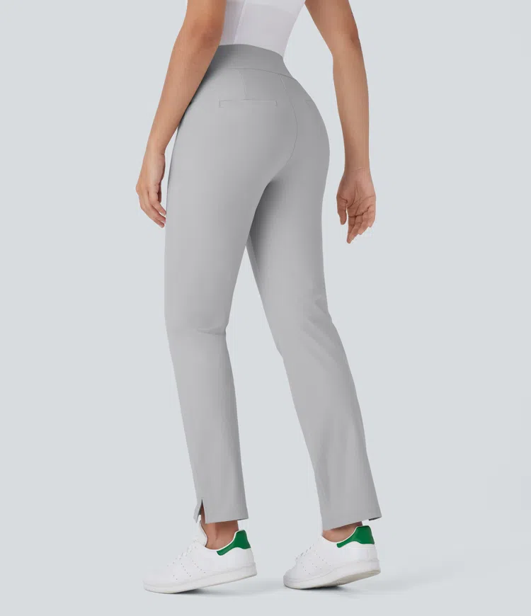 Quiet Gray Mid Rise Pockets Tapered Quick Dry Golf Pants-Golf Tee Pocket-UPF40+ / 2