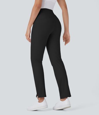 Pantalon de golf taille moyenne à séchage rapide avec multiples poches, fentes et coupe fuselée-Poche pour tee de golf-UPF40+