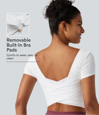 SoftlyZero™ Quick Dry Diamond Collar Built-in Bra Short Sleeve Cropped Yoga Sports Top